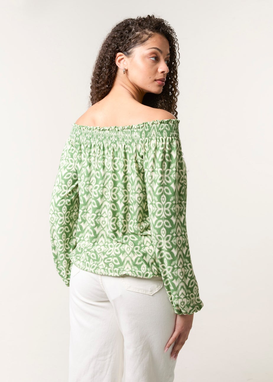 Blue Vanilla Khaki Bubble Hem Bardot Top