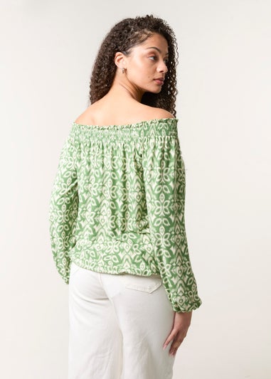 Blue Vanilla Khaki Bubble Hem Bardot Top