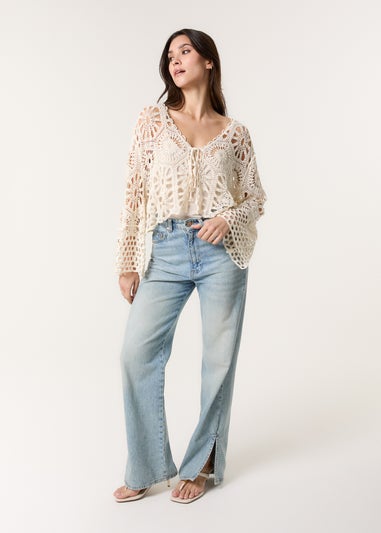 Blue Vanilla Stone Long Sleeved Crochet Cardigan