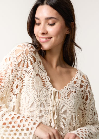 Blue Vanilla Stone Long Sleeved Crochet Cardigan