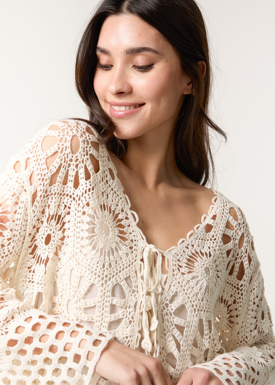 Blue Vanilla Stone Long Sleeved Crochet Cardigan