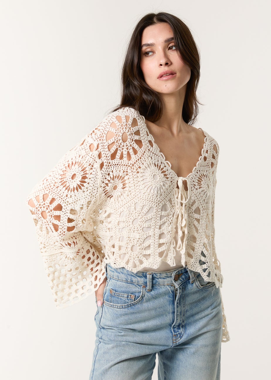 Blue Vanilla Stone Long Sleeved Crochet Cardigan