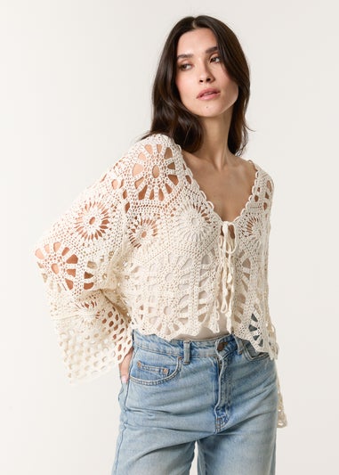 Blue Vanilla Stone Long Sleeved Crochet Cardigan