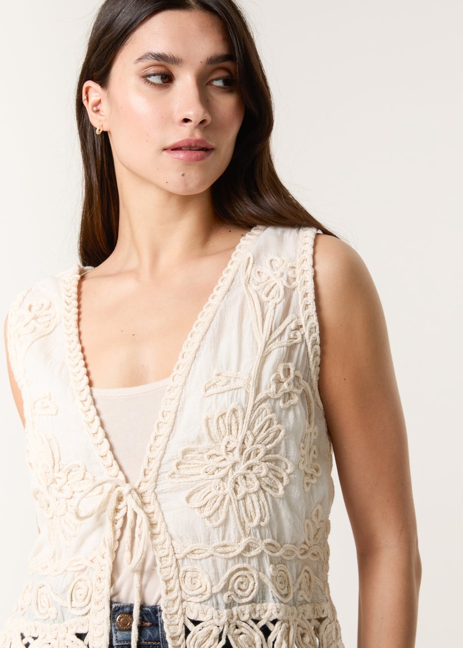 Blue Vanilla Stone Crotchet Tie Front Vest