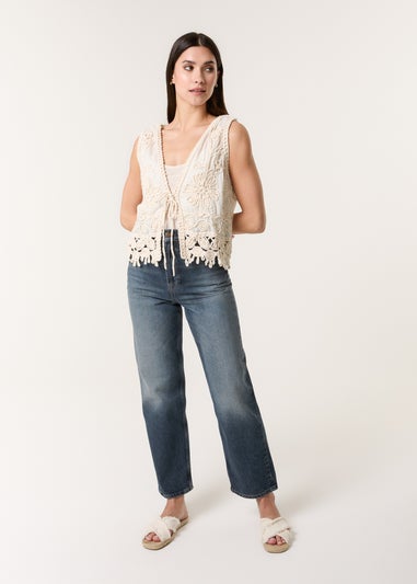 Blue Vanilla Stone Crotchet Tie Front Vest