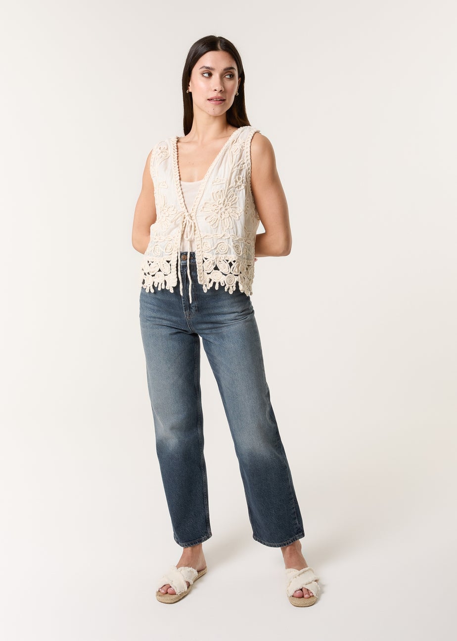 Blue Vanilla Stone Crotchet Tie Front Vest