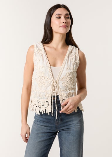 Blue Vanilla Stone Crotchet Tie Front Vest