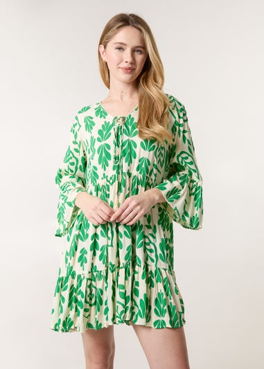 Blue Vanilla Green Tie Front Smock Dress