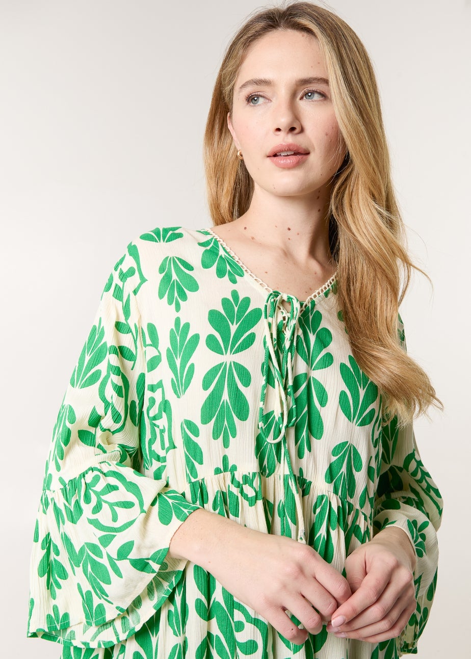 Blue Vanilla Green Tie Front Smock Dress