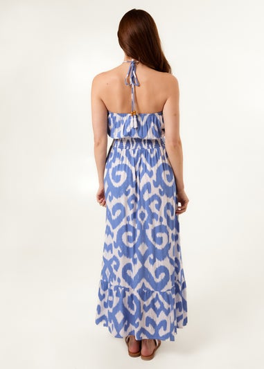 Blue Vanilla Light Blue Bandeau Printed Shirred Waist Maxi Dress