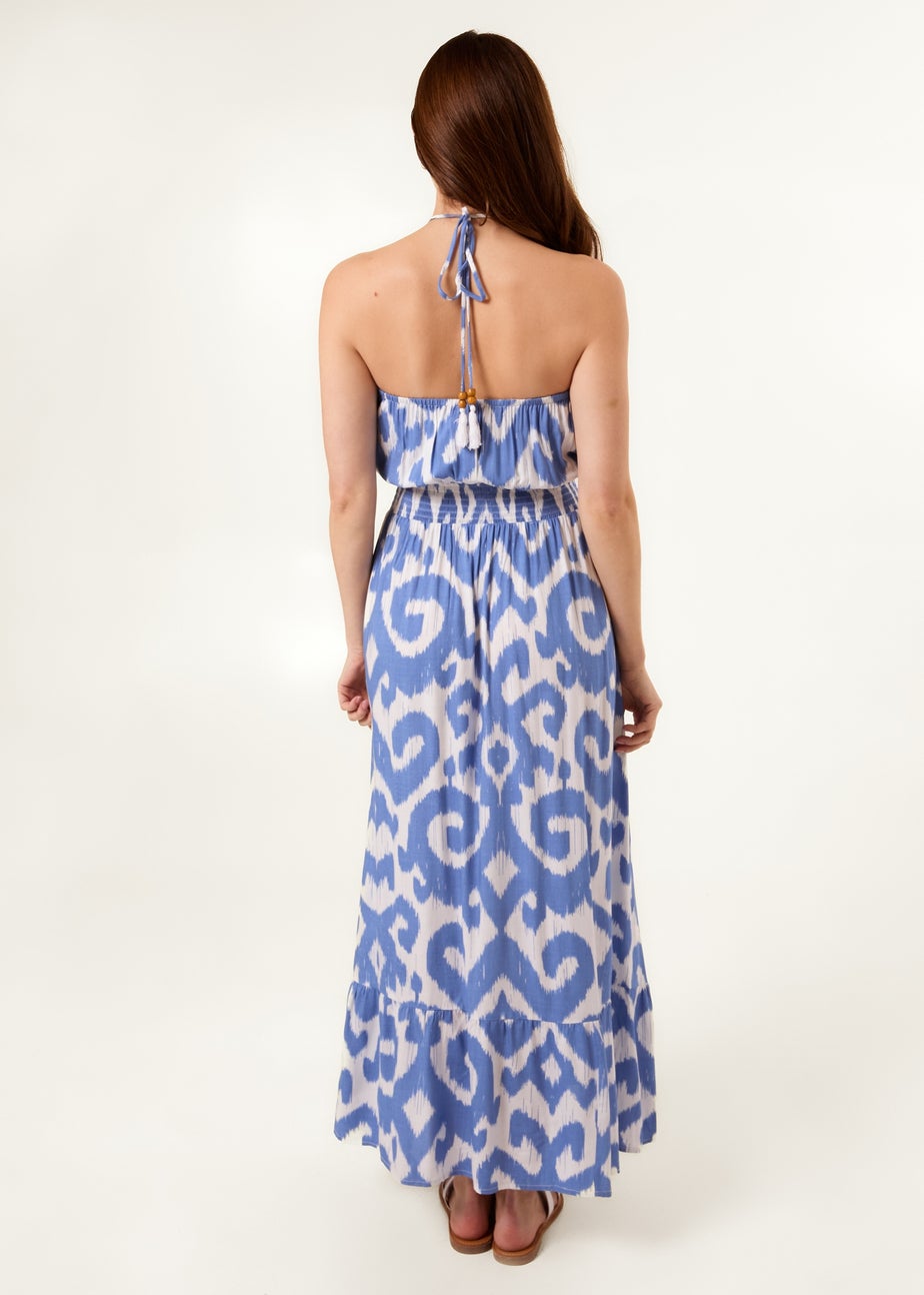 Blue Vanilla Light Blue Bandeau Printed Shirred Waist Maxi Dress