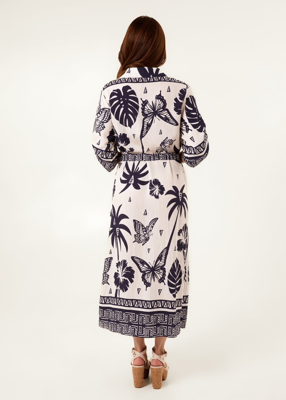 Blue Vanilla Navy Butterflies & Tropical Printed Abstract Shirt Dress