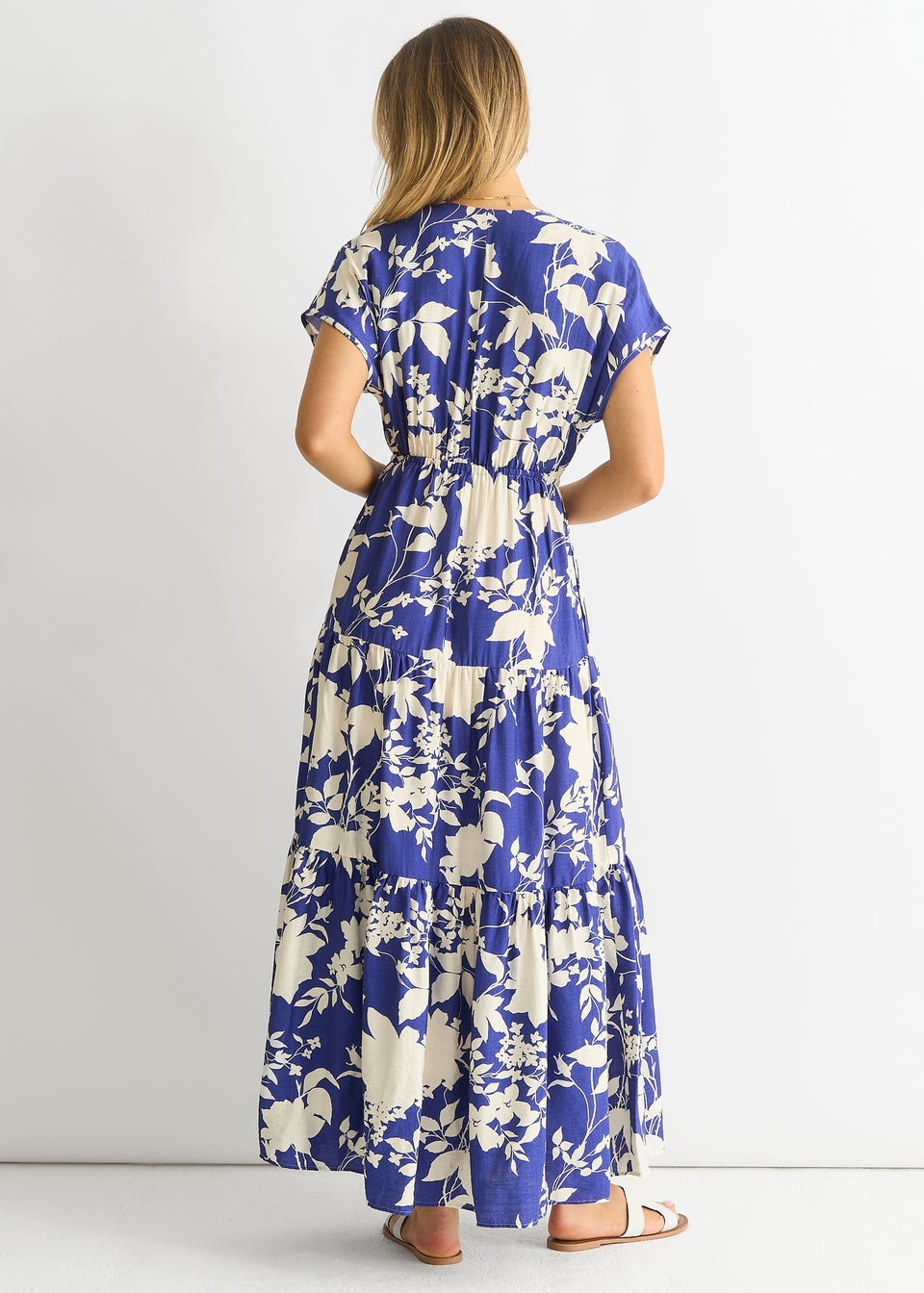 Gini London Blue Floral Elastic Waist Maxi Dress