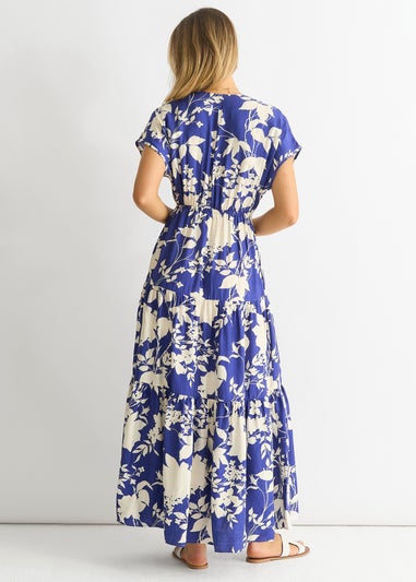 Gini London Blue Floral Elastic Waist Maxi Dress