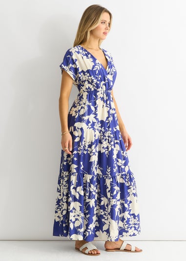 Gini London Blue Floral Elastic Waist Maxi Dress