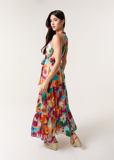 Blue Vanilla Multi Watercolour Halter Neck Maxi Dress