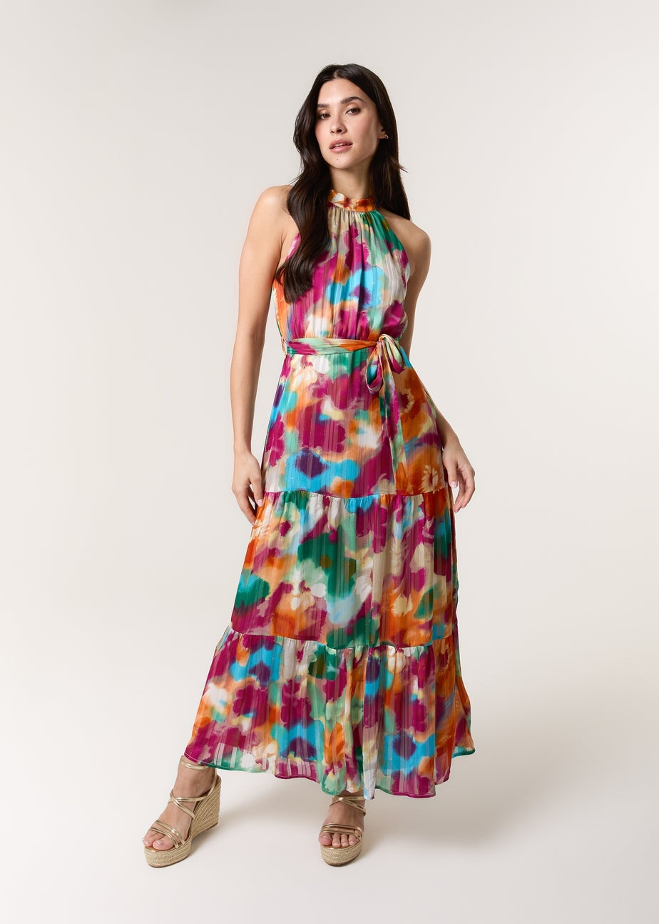 Blue Vanilla Multi Watercolour Halter Neck Maxi Dress