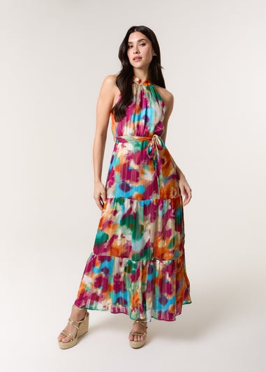 Blue Vanilla Multi Watercolour Halter Neck Maxi Dress