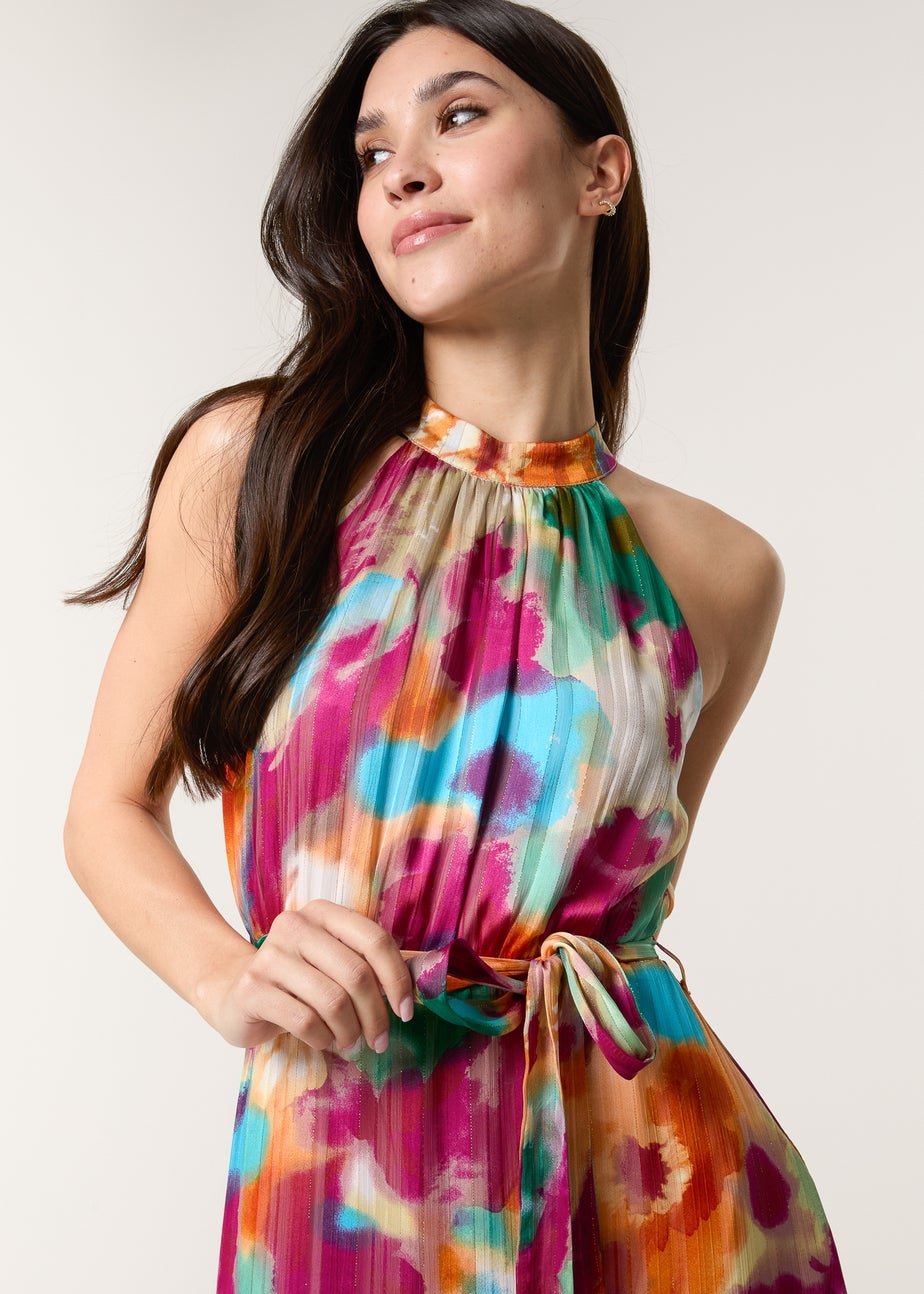 Blue Vanilla Multi Watercolour Halter Neck Maxi Dress