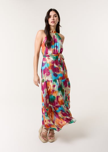 Blue Vanilla Multi Watercolour Halter Neck Maxi Dress