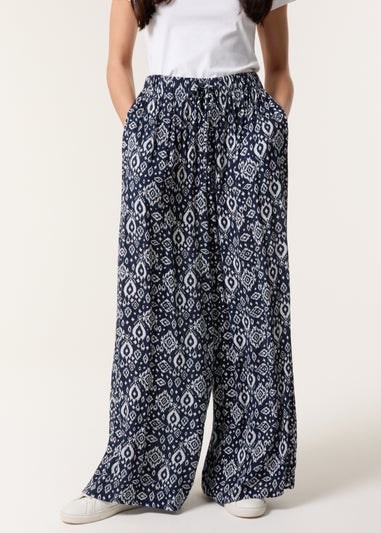 Blue Vanilla Navy Printed Elastic Waist Trouser