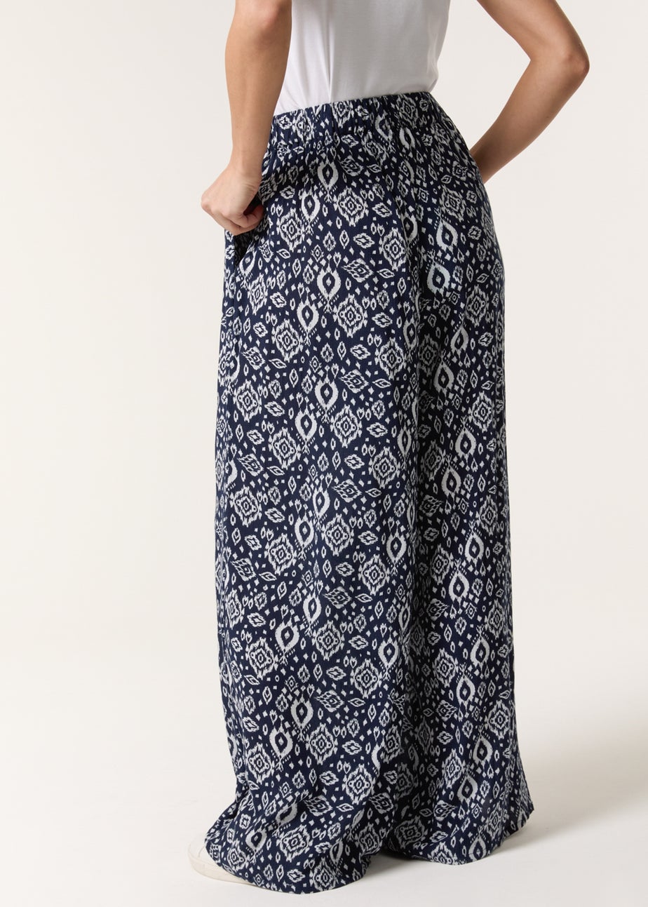 Blue Vanilla Navy Printed Elastic Waist Trouser