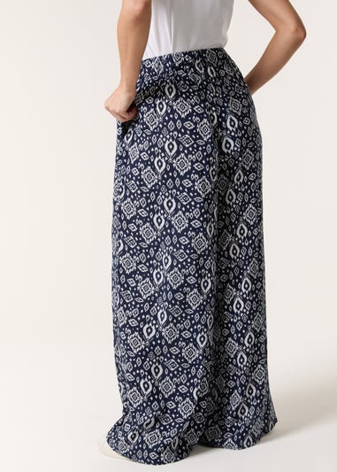 Blue Vanilla Navy Printed Elastic Waist Trouser