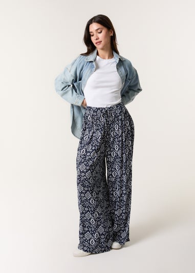 Blue Vanilla Navy Printed Elastic Waist Trouser