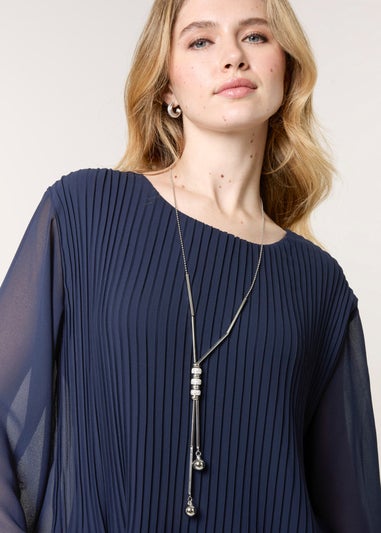 Blue Vanilla Navy Long Sleeve Pleated Top