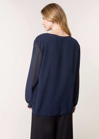Blue Vanilla Navy Long Sleeve Pleated Top