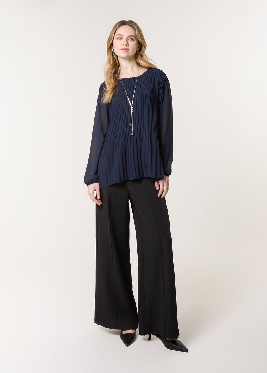 Blue Vanilla Navy Long Sleeve Pleated Top