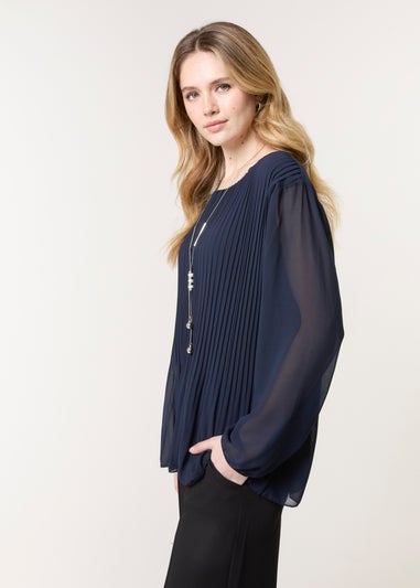 Blue Vanilla Navy Long Sleeve Pleated Top