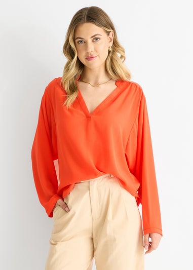 Gini London Orange Textured Chiffon Oversized Blouse