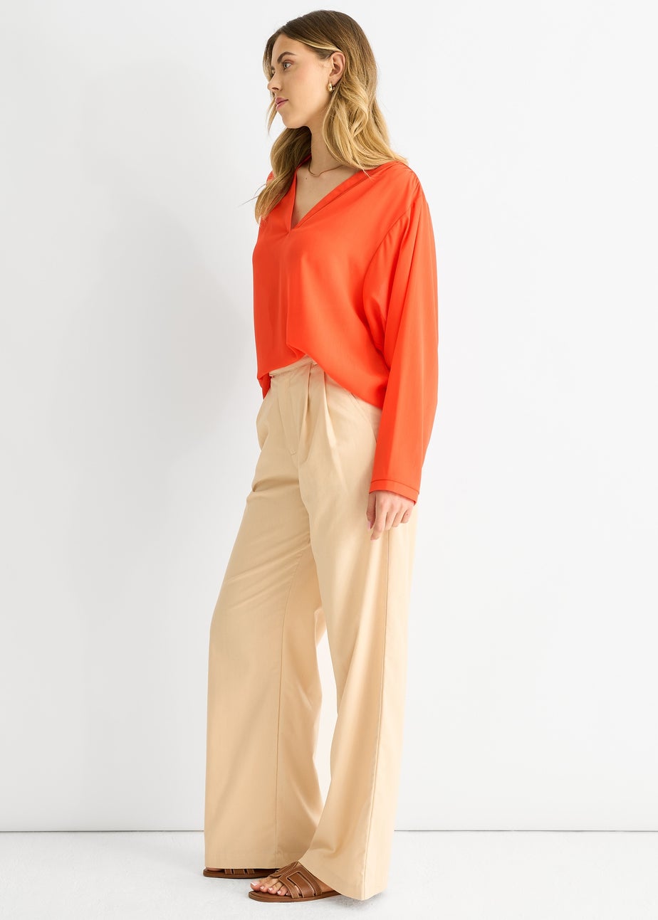 Gini London Orange Textured Chiffon Oversized Blouse