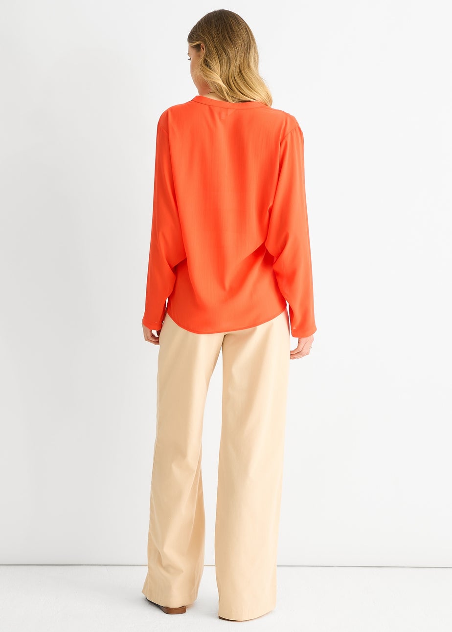 Gini London Orange Textured Chiffon Oversized Blouse
