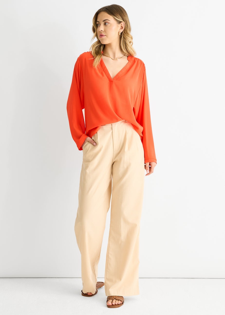Gini London Orange Textured Chiffon Oversized Blouse