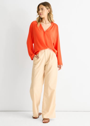 Gini London Orange Textured Chiffon Oversized Blouse
