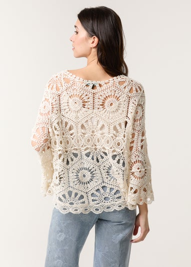 Blue Vanilla Stone Crochet Top With Flared Sleeves