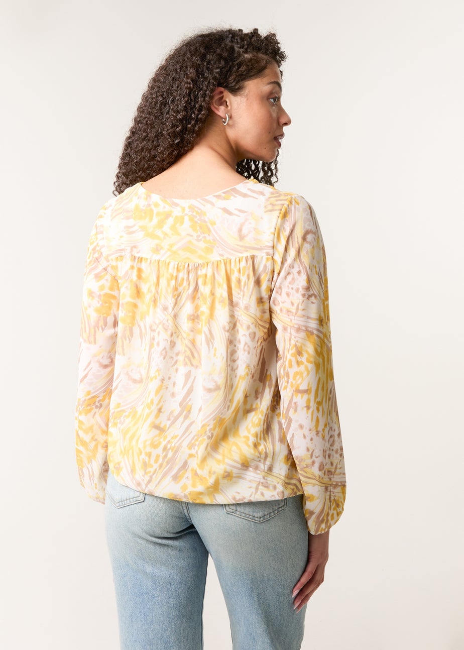 Blue Vanilla Lemon V Neck Gathered Bubble Hem Top