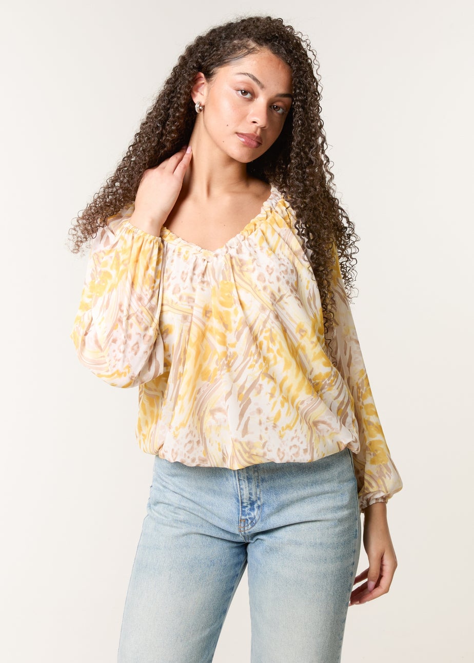 Blue Vanilla Lemon V Neck Gathered Bubble Hem Top