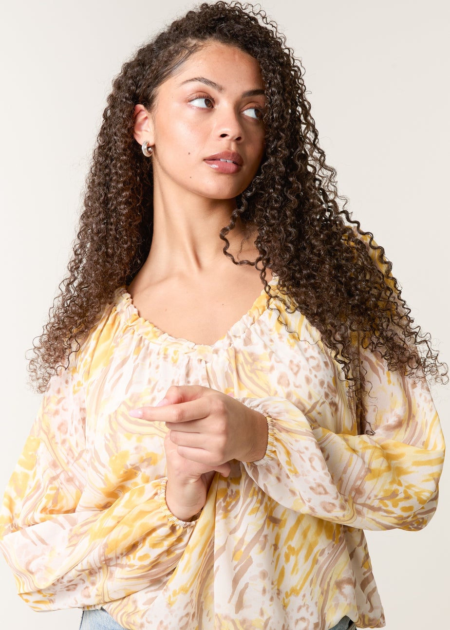 Blue Vanilla Lemon V Neck Gathered Bubble Hem Top