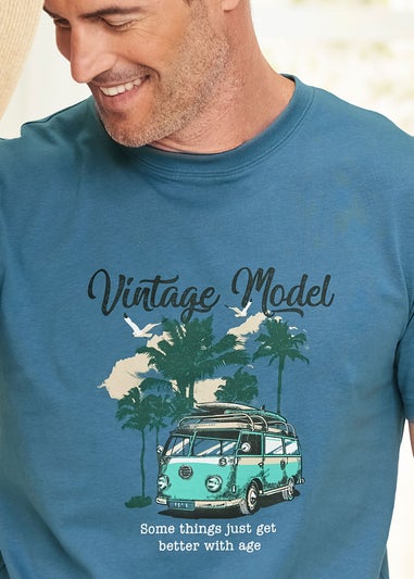 Cotton Traders Steel Blue Printed T-Shirt