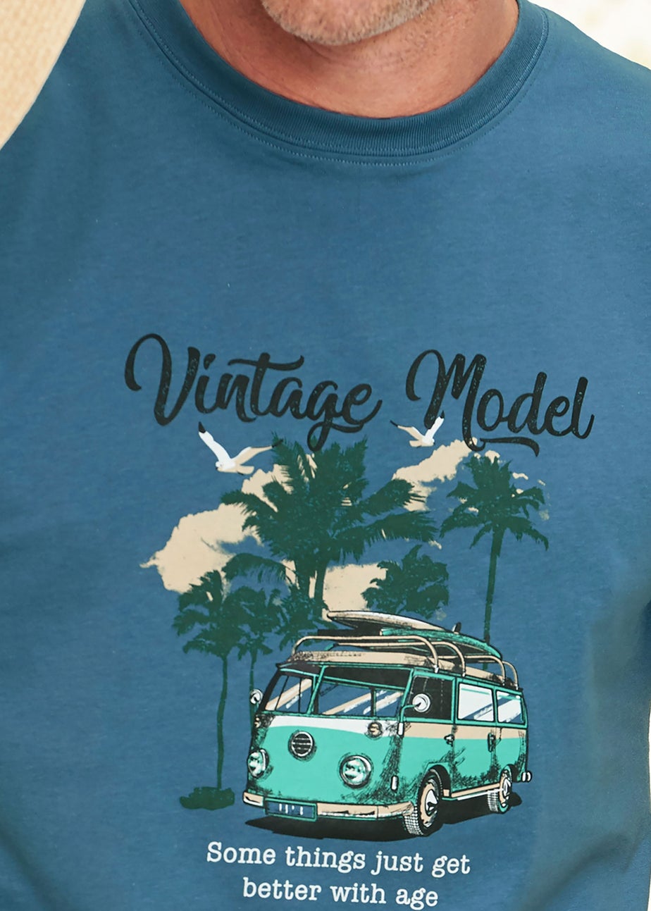 Cotton Traders Steel Blue Printed T-Shirt