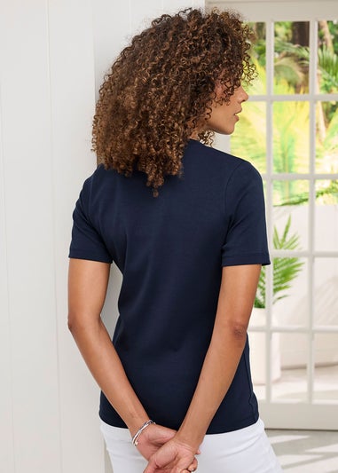 Cotton Traders Navy Wrinkle Free Short Sleeve Cardigan