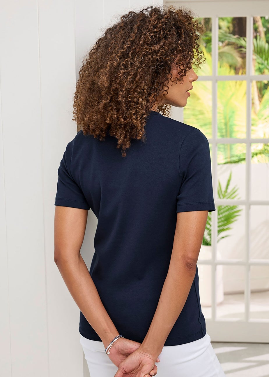 Cotton Traders Navy Wrinkle Free Short Sleeve Cardigan