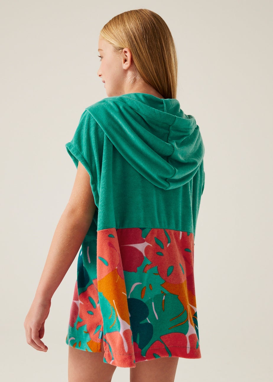 Regatta Turquoise Tropical Leaf Kids Towel II Robe (3- 13 Yrs)