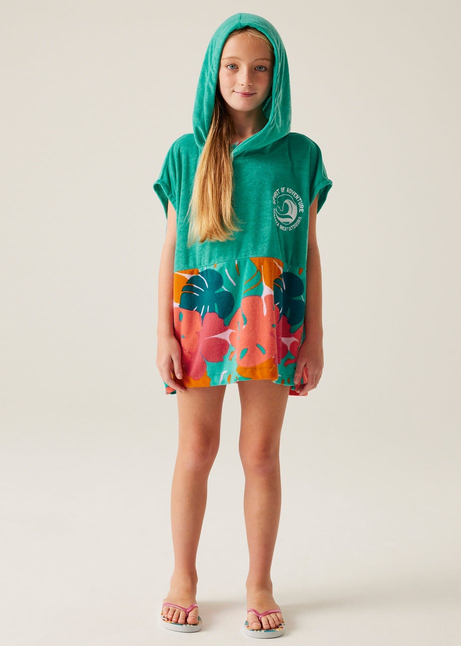 Regatta Turquoise Tropical Leaf Kids Towel II Robe (3- 13 Yrs)