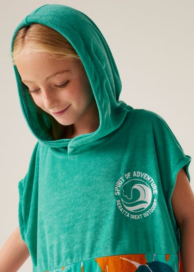 Regatta Turquoise Tropical Leaf Kids Towel II Robe (3- 13 Yrs)