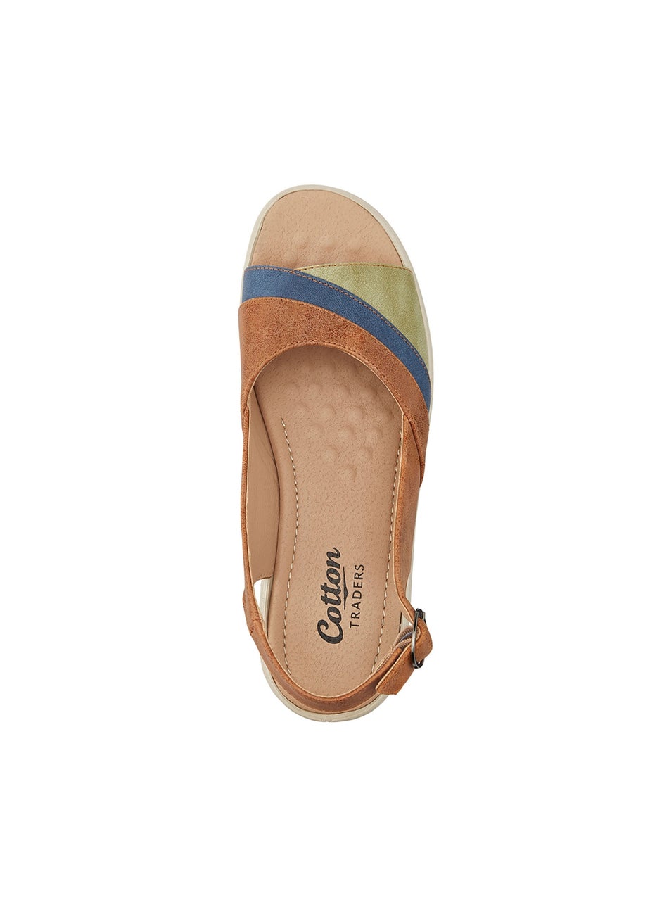 Cotton Traders Chestnut Flexisole Patchwork Peep Toe Sandals