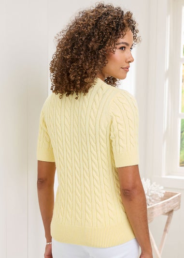 Cotton Traders Soft Yellow Short Sleeve Cable Jumper